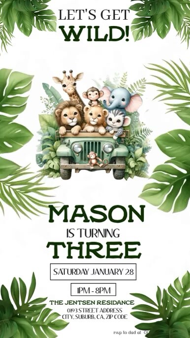 Wild One Safari Animals 1st Birthday WhatsApp Invite