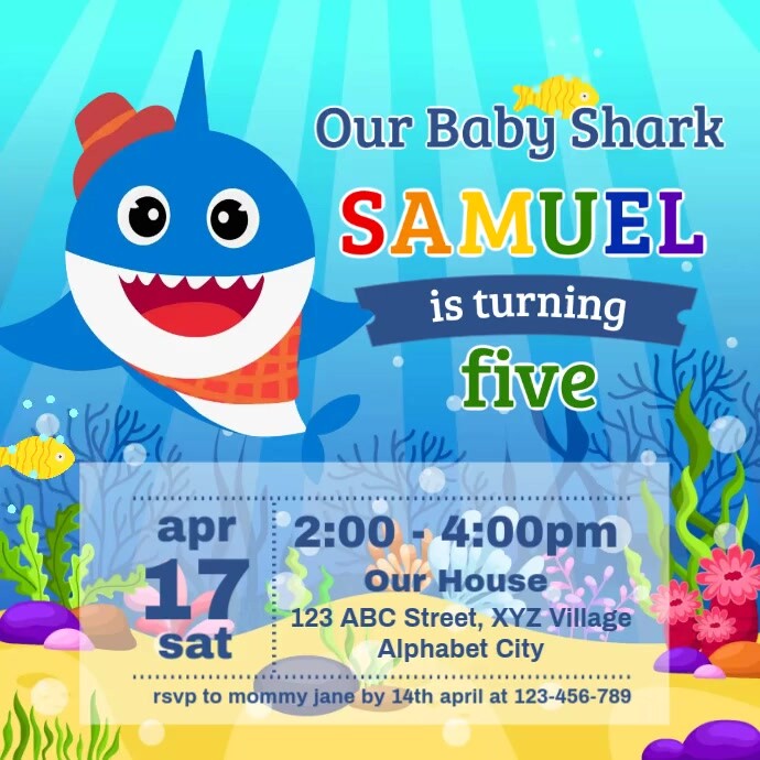 Under the Sea Baby Shark Ocean Party Invite