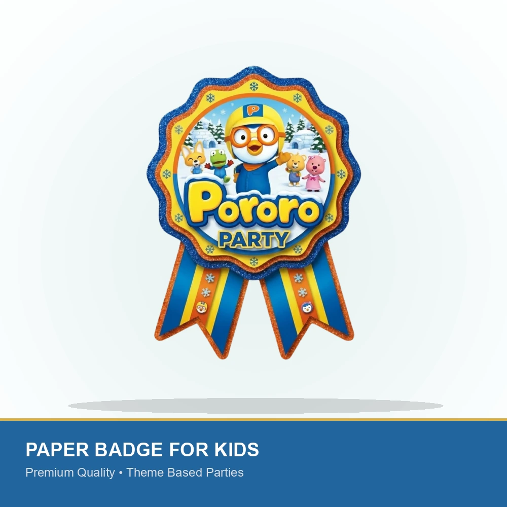 Pororo Theme Theme Badges Birthday Party Supplies (Pack of 16) - 300 GSM Premium Cardstock Paper (3.7 X 3 Inch) - Premium Handcrafted 300 GSM Theme Badges by Party Decor Mall India - View 2