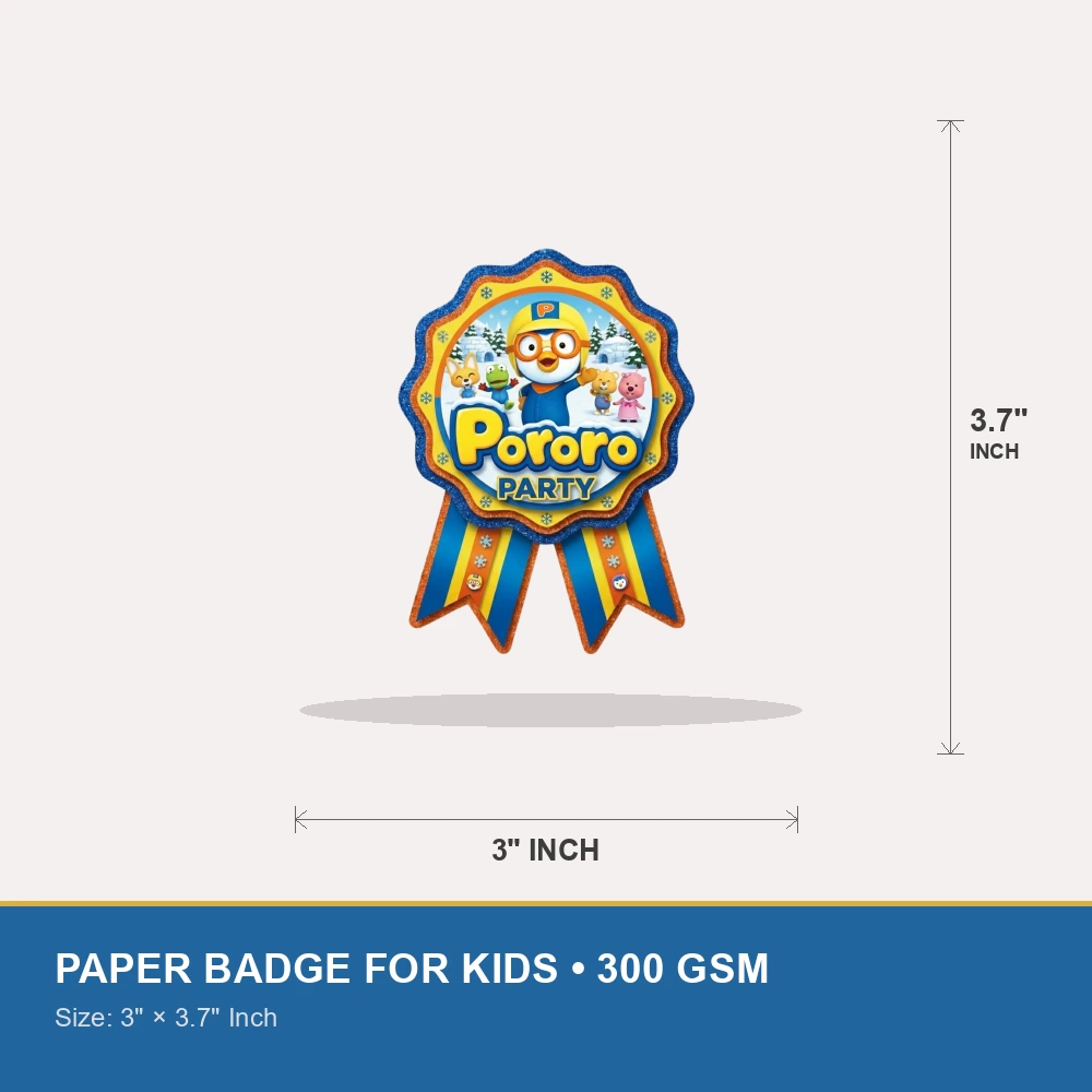 Pororo Theme Theme Badges Birthday Party Supplies (Pack of 16) - 300 GSM Premium Cardstock Paper (3.7 X 3 Inch) - Premium Handcrafted 300 GSM Theme Badges by Party Decor Mall India - View 4
