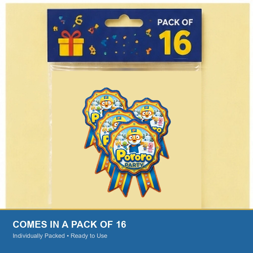 Pororo Theme Theme Badges Birthday Party Supplies (Pack of 16) - 300 GSM Premium Cardstock Paper (3.7 X 3 Inch) - Premium Handcrafted 300 GSM Theme Badges by Party Decor Mall India - View 6