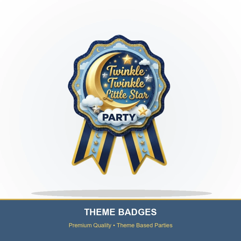 Twinkle Twinkle Little Star Theme Theme Badges Birthday Party Supplies (Pack of 16) - 300 GSM Premium Cardstock Paper (3.7 X 3 Inch) - Premium Handcrafted 300 GSM Theme Badges by Party Decor Mall India - View 2