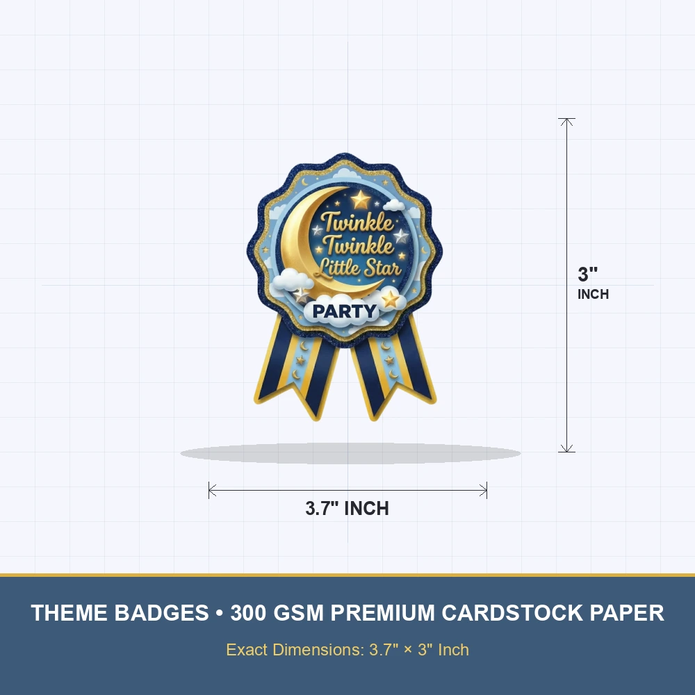 Twinkle Twinkle Little Star Theme Theme Badges Birthday Party Supplies (Pack of 16) - 300 GSM Premium Cardstock Paper (3.7 X 3 Inch) - Premium Handcrafted 300 GSM Theme Badges by Party Decor Mall India - View 4