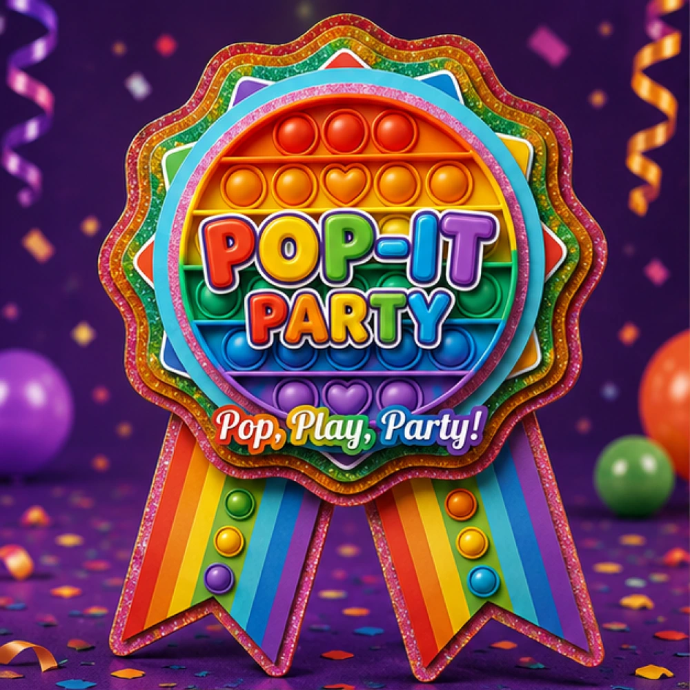 Pop-It Theme Theme Badges Birthday Party Supplies (Pack of 16) - 300 GSM Premium Cardstock Paper (3.7 x 3 Inch) - Premium Handcrafted 300 GSM Theme Badges by Party Decor Mall India - View 1