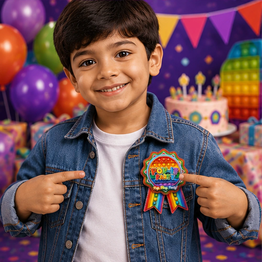 Pop-It Theme Theme Badges Birthday Party Supplies (Pack of 16) - 300 GSM Premium Cardstock Paper (3.7 x 3 Inch) - Premium Handcrafted 300 GSM Theme Badges by Party Decor Mall India - View 3
