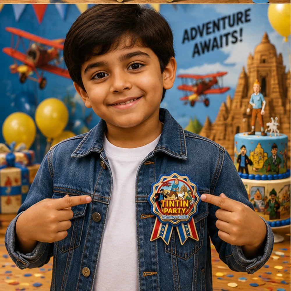 Tintin Theme Theme Badges Birthday Party Supplies (Pack of 16) - 300 GSM Premium Cardstock Paper (3.7 x 3 Inch) - Premium Handcrafted 300 GSM Theme Badges by Party Decor Mall India - View 7