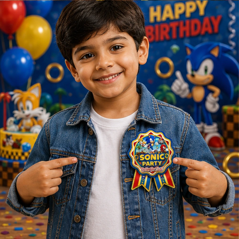 Sonic Theme Theme Badges Birthday Party Supplies (Pack of 16) - 300 GSM Premium Cardstock Paper (3.7 x 3 Inch) - Premium Handcrafted 300 GSM Theme Badges by Party Decor Mall India - View 3