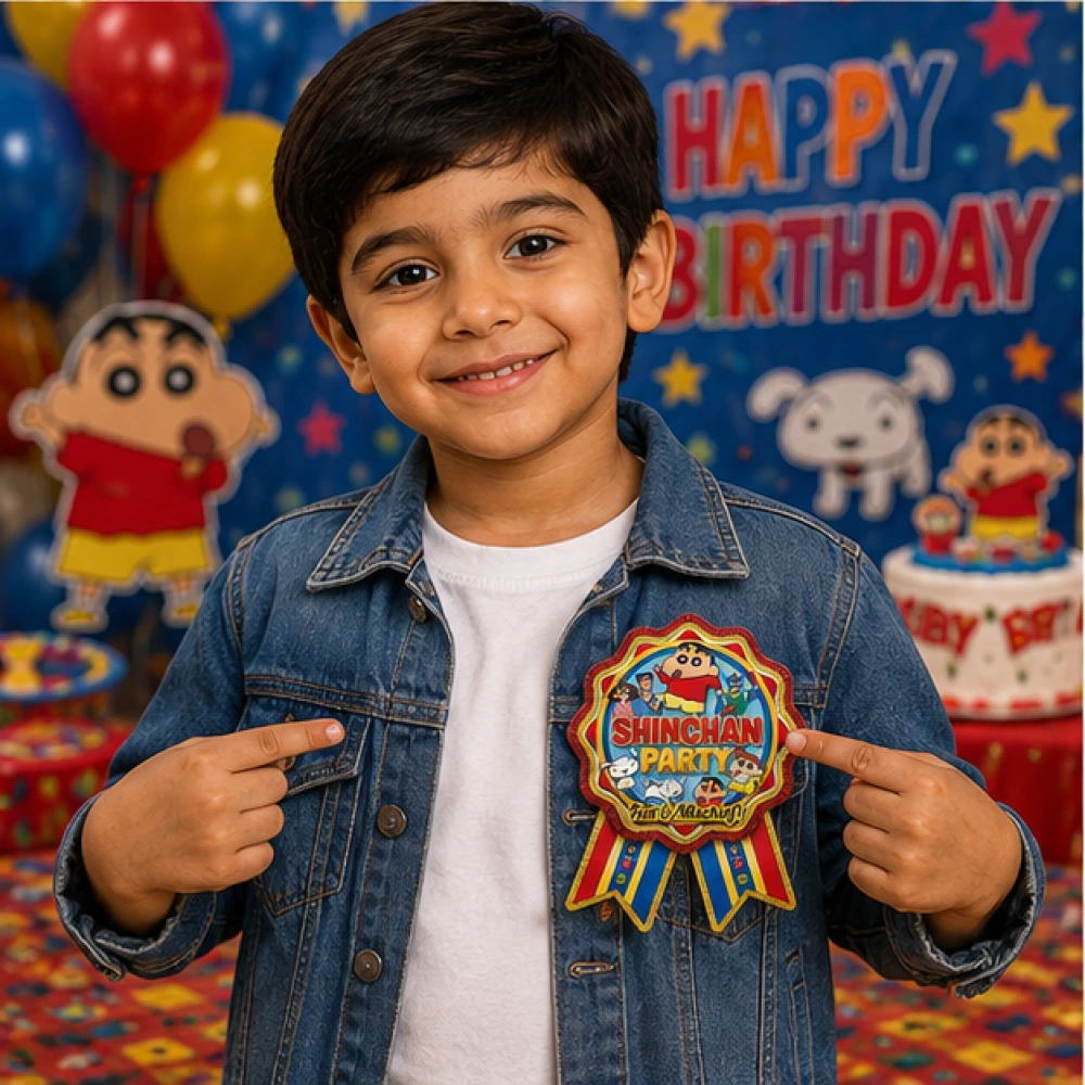 Shinchan Theme Theme Badges Birthday Party Supplies (Pack of 16) - 300 GSM Premium Cardstock Paper (3.7 x 3 Inch) - Premium Handcrafted 300 GSM Theme Badges by Party Decor Mall India - View 3