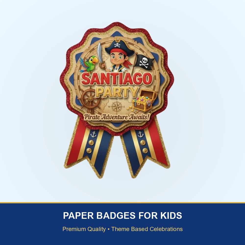 Santiago Theme Theme Badges Birthday Party Supplies (Pack of 16) - 300 GSM Premium Cardstock Paper (3.7 x 3 Inch) - Premium Handcrafted 300 GSM Theme Badges by Party Decor Mall India - View 2
