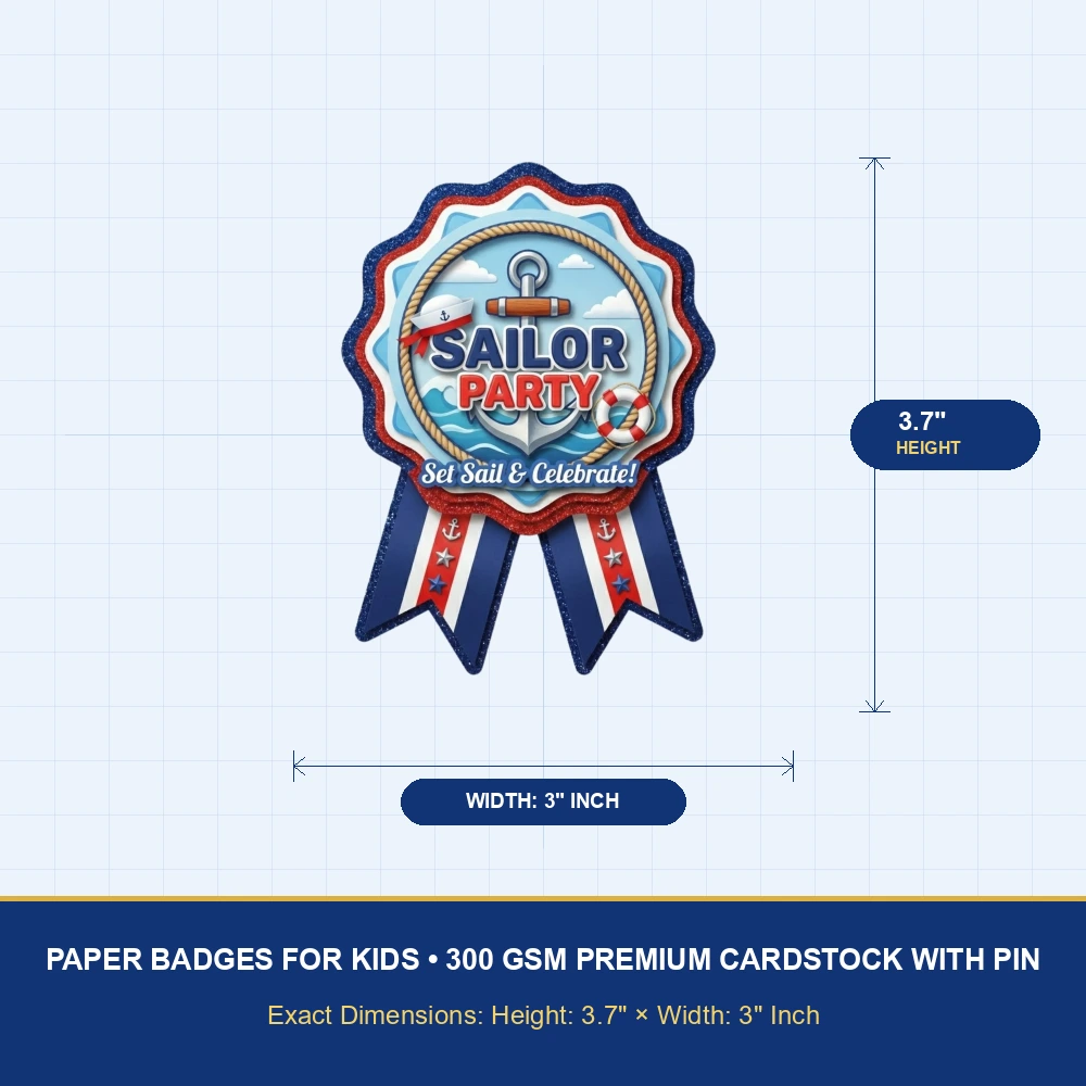 Sailor Theme Paper Badges For Kids Birthday Party Supplies (Pack Of 16) - 300 GSM Premium Cardstock with Pin (3.7 x 3 Inch) - Premium Handcrafted 300 GSM Theme Badges by Party Decor Mall India - View 4