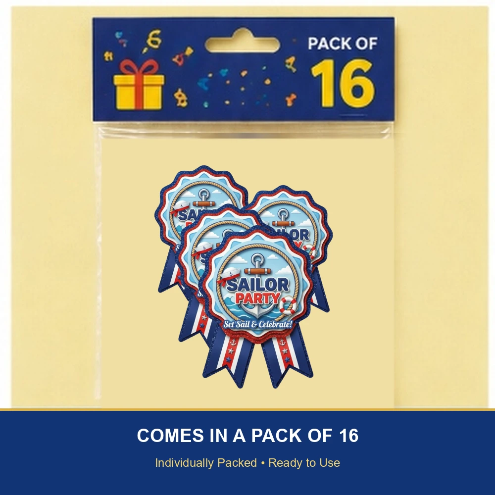 Sailor Theme Paper Badges For Kids Birthday Party Supplies (Pack Of 16) - 300 GSM Premium Cardstock with Pin (3.7 x 3 Inch) - Premium Handcrafted 300 GSM Theme Badges by Party Decor Mall India - View 6