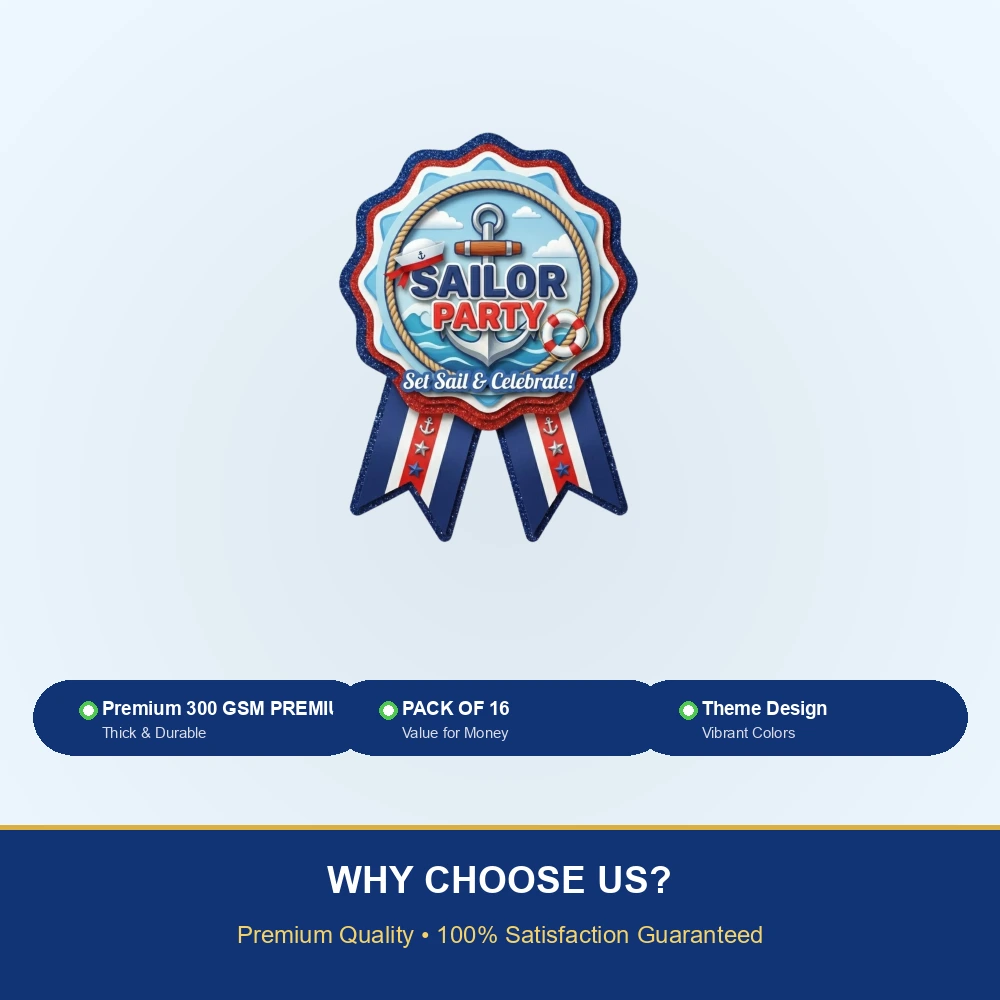 Sailor Theme Paper Badges For Kids Birthday Party Supplies (Pack Of 16) - 300 GSM Premium Cardstock with Pin (3.7 x 3 Inch) - Premium Handcrafted 300 GSM Theme Badges by Party Decor Mall India - View 7