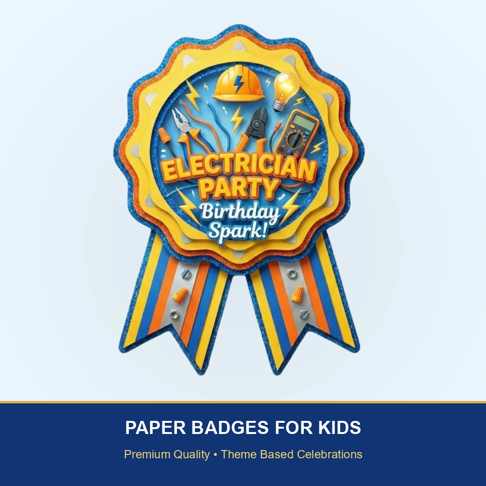 Electrician Theme Theme Badges Birthday Party Supplies (Pack of 16) - 300 GSM Premium Cardstock Paper (3.7 x 3 Inch) - Premium Handcrafted 300 GSM Theme Badges by Party Decor Mall India - View 2
