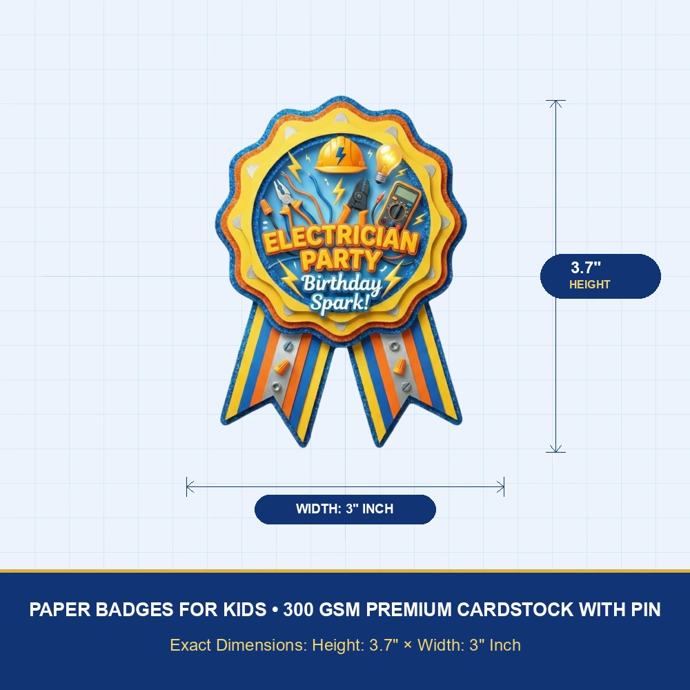Electrician Theme Theme Badges Birthday Party Supplies (Pack of 16) - 300 GSM Premium Cardstock Paper (3.7 x 3 Inch) - Premium Handcrafted 300 GSM Theme Badges by Party Decor Mall India - View 4