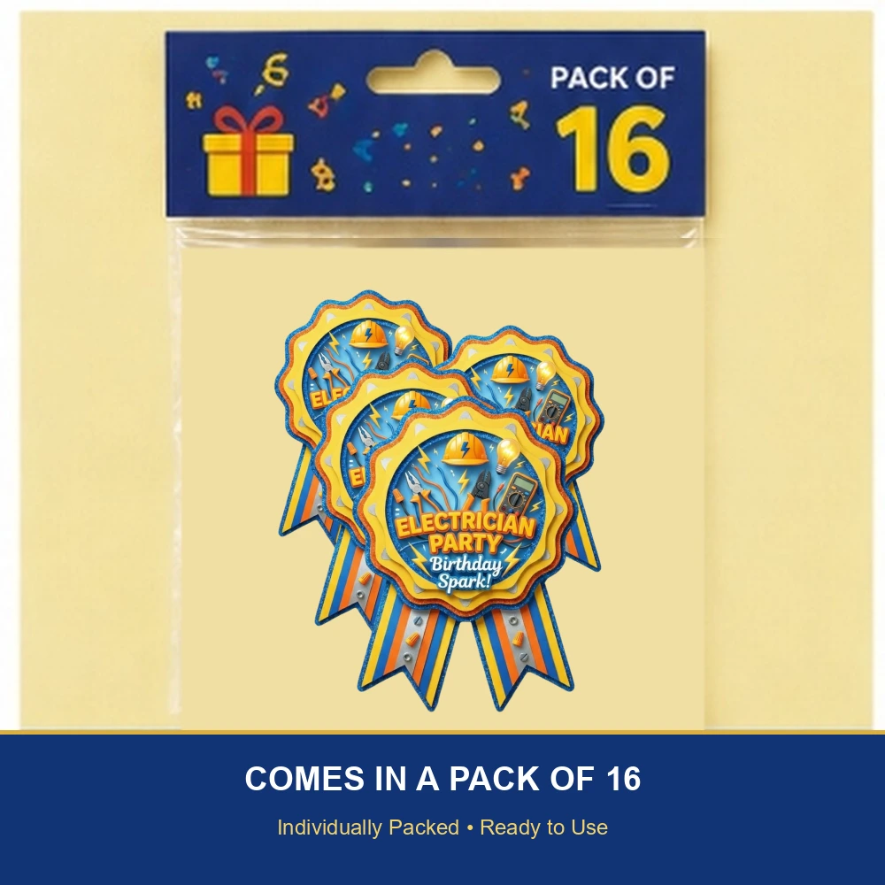 Electrician Theme Theme Badges Birthday Party Supplies (Pack of 16) - 300 GSM Premium Cardstock Paper (3.7 x 3 Inch) - Premium Handcrafted 300 GSM Theme Badges by Party Decor Mall India - View 6