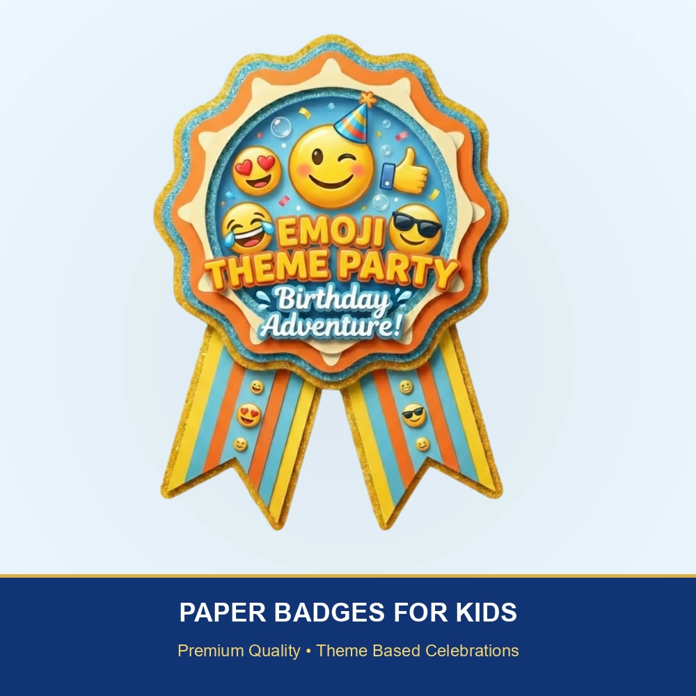 Emoji Theme Theme Badges Birthday Party Supplies (Pack of 16) - 300 GSM Premium Cardstock Paper (3.7 x 3 Inch) - Premium Handcrafted 300 GSM Theme Badges by Party Decor Mall India - View 2