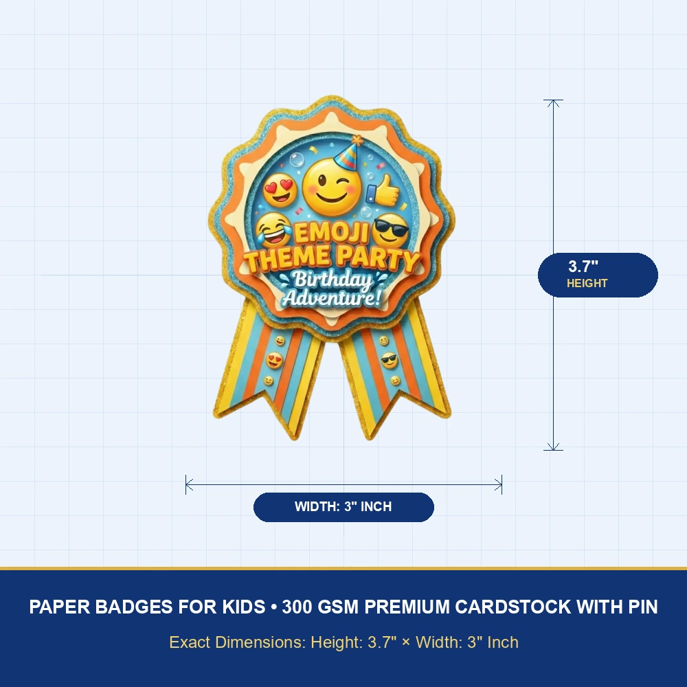 Emoji Theme Theme Badges Birthday Party Supplies (Pack of 16) - 300 GSM Premium Cardstock Paper (3.7 x 3 Inch) - Premium Handcrafted 300 GSM Theme Badges by Party Decor Mall India - View 4
