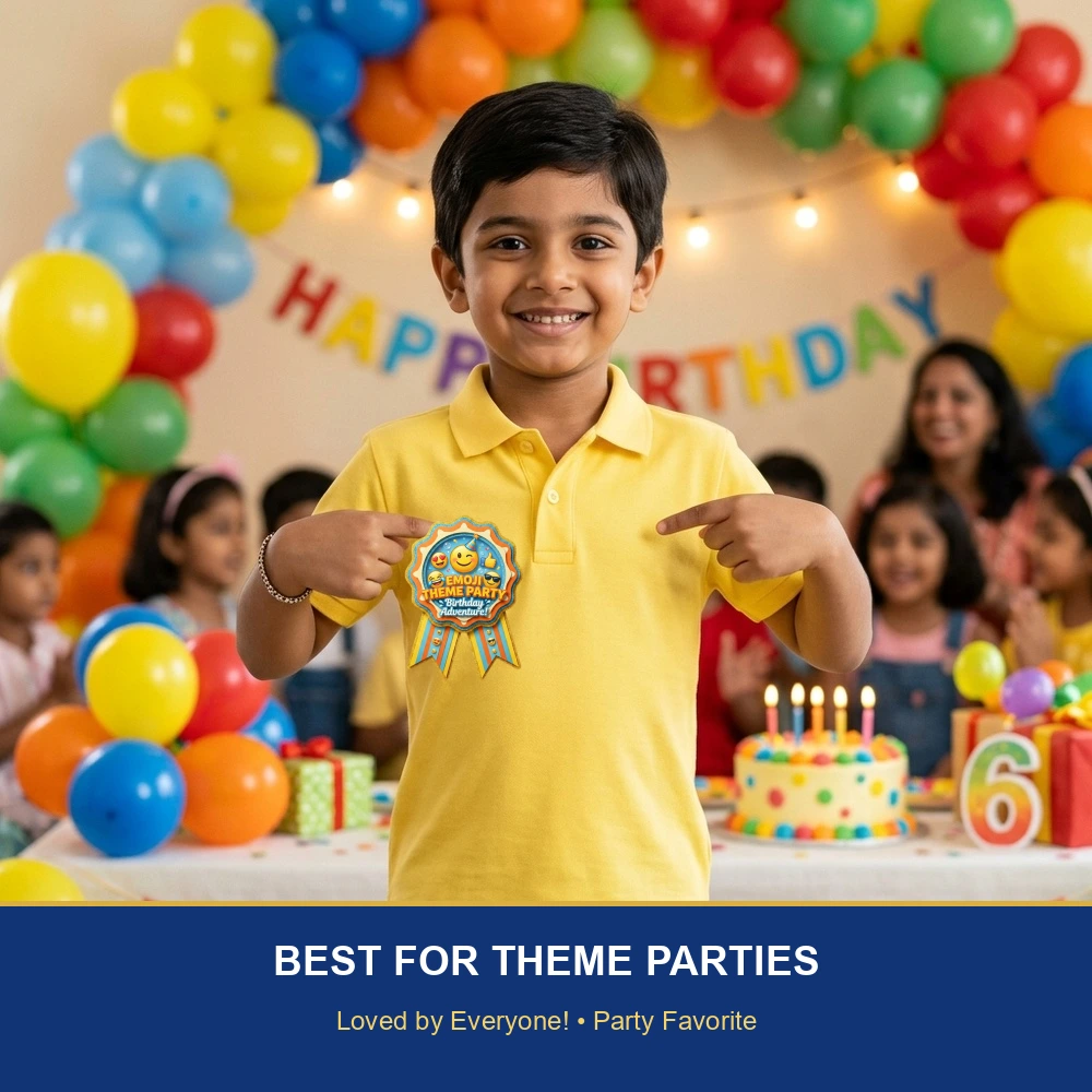 Emoji Theme Theme Badges Birthday Party Supplies (Pack of 16) - 300 GSM Premium Cardstock Paper (3.7 x 3 Inch) - Premium Handcrafted 300 GSM Theme Badges by Party Decor Mall India - View 5
