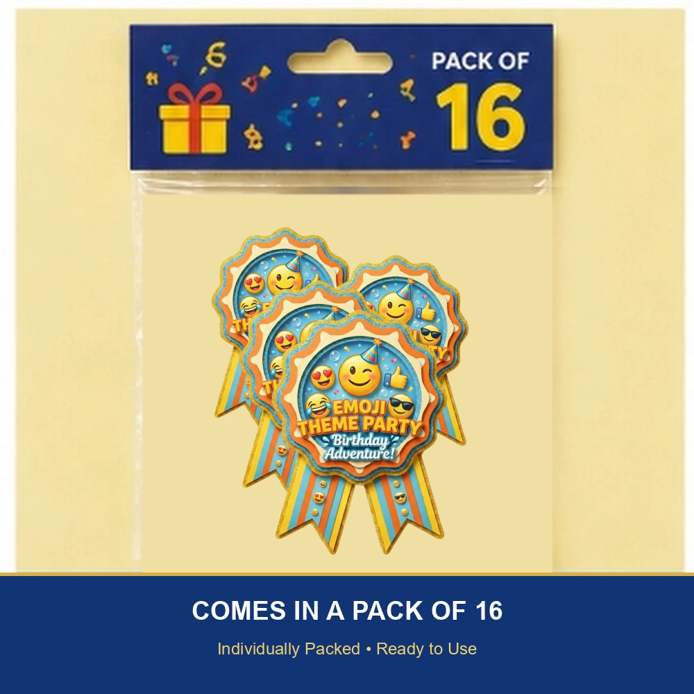 Emoji Theme Theme Badges Birthday Party Supplies (Pack of 16) - 300 GSM Premium Cardstock Paper (3.7 x 3 Inch) - Premium Handcrafted 300 GSM Theme Badges by Party Decor Mall India - View 6