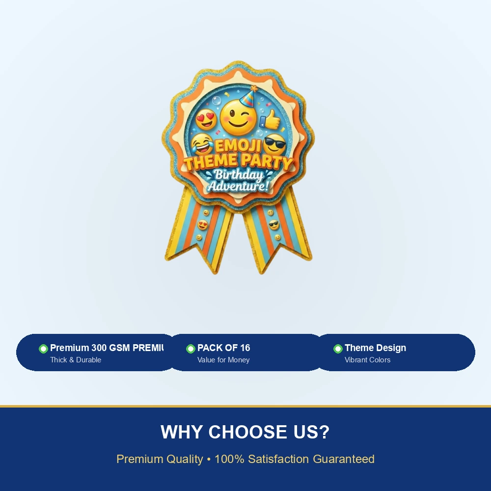 Emoji Theme Theme Badges Birthday Party Supplies (Pack of 16) - 300 GSM Premium Cardstock Paper (3.7 x 3 Inch) - Premium Handcrafted 300 GSM Theme Badges by Party Decor Mall India - View 7