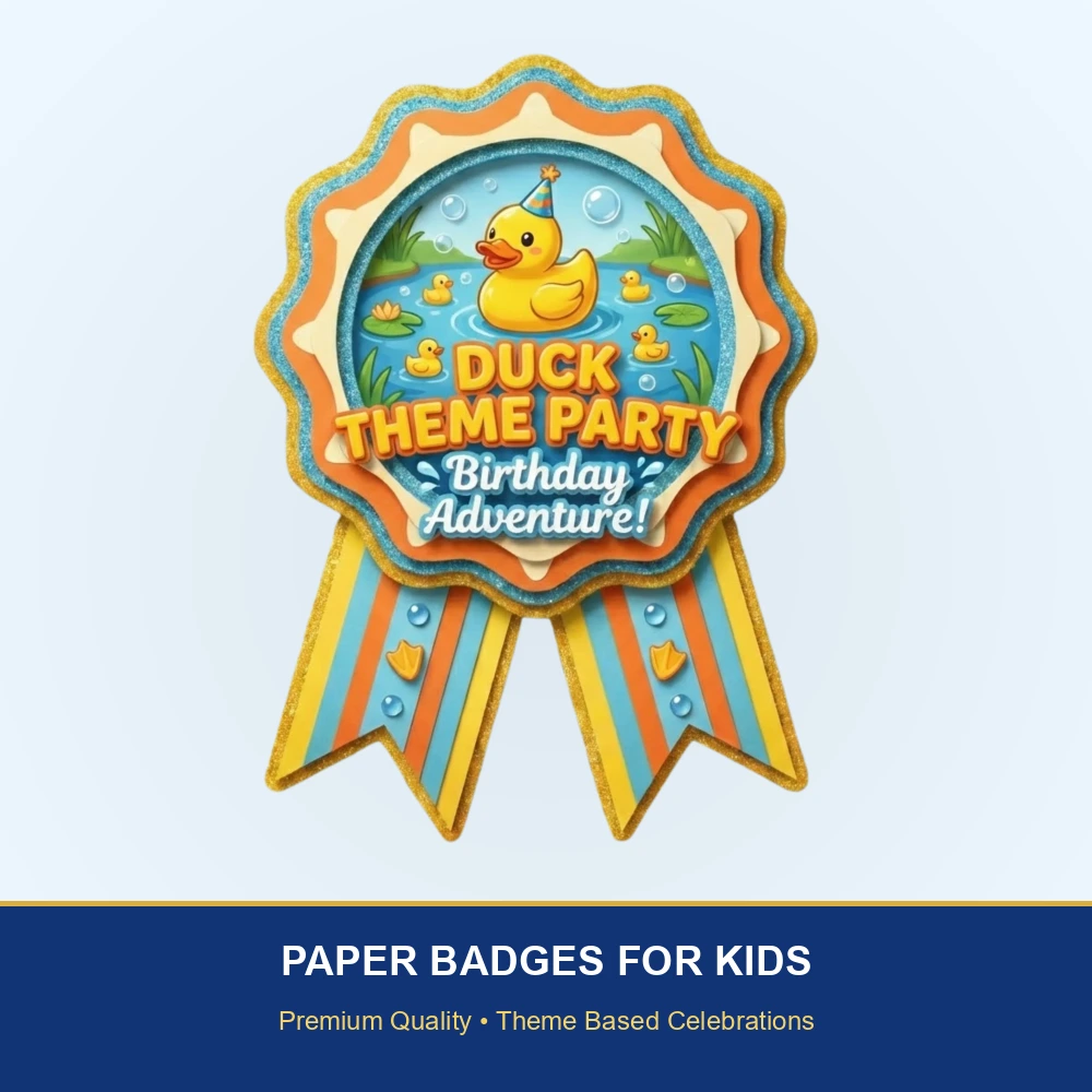 Duck Theme Theme Badges Birthday Party Supplies (Pack of 16) - 300 GSM Premium Cardstock Paper (3.7 x 3 Inch) - Premium Handcrafted 300 GSM Theme Badges by Party Decor Mall India - View 2