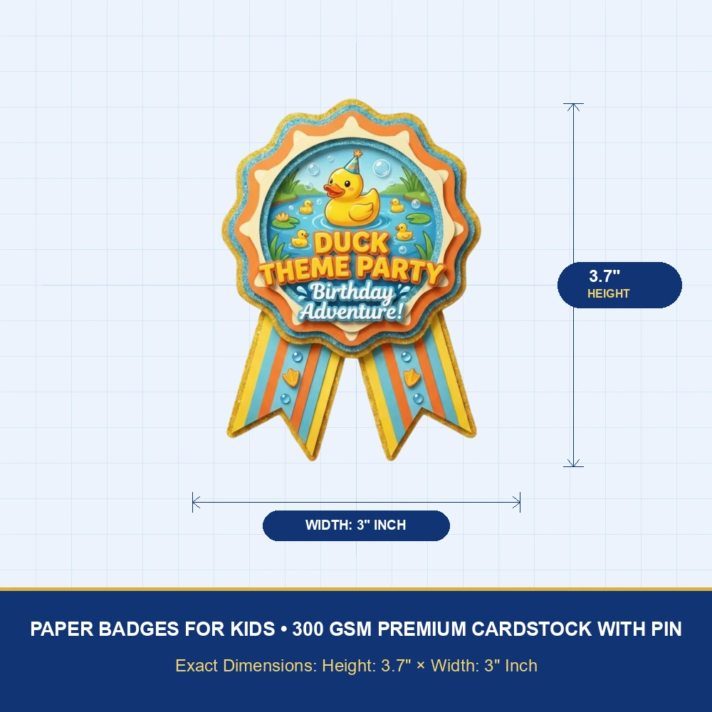 Duck Theme Theme Badges Birthday Party Supplies (Pack of 16) - 300 GSM Premium Cardstock Paper (3.7 x 3 Inch) - Premium Handcrafted 300 GSM Theme Badges by Party Decor Mall India - View 4
