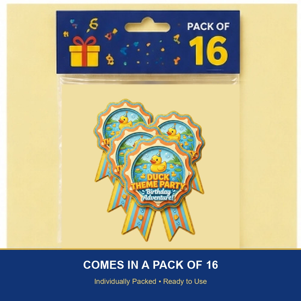 Duck Theme Theme Badges Birthday Party Supplies (Pack of 16) - 300 GSM Premium Cardstock Paper (3.7 x 3 Inch) - Premium Handcrafted 300 GSM Theme Badges by Party Decor Mall India - View 6