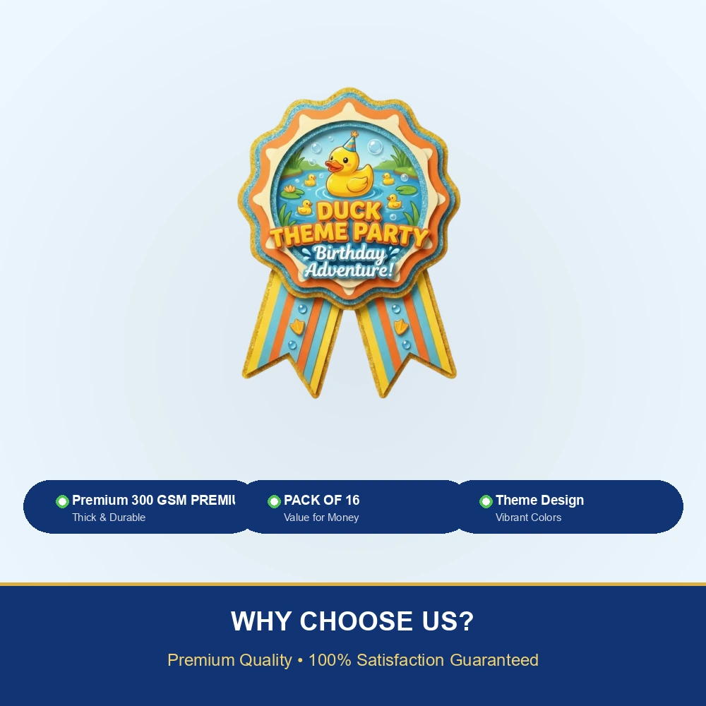 Duck Theme Theme Badges Birthday Party Supplies (Pack of 16) - 300 GSM Premium Cardstock Paper (3.7 x 3 Inch) - Premium Handcrafted 300 GSM Theme Badges by Party Decor Mall India - View 7
