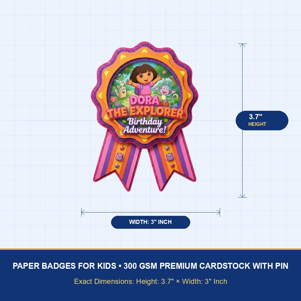 Dora The Explorer Theme Theme Badges Birthday Party Supplies (Pack of 16) - 300 GSM Premium Cardstock Paper (3.7 x 3 Inch) - Premium Handcrafted 300 GSM Theme Badges by Party Decor Mall India - View 4