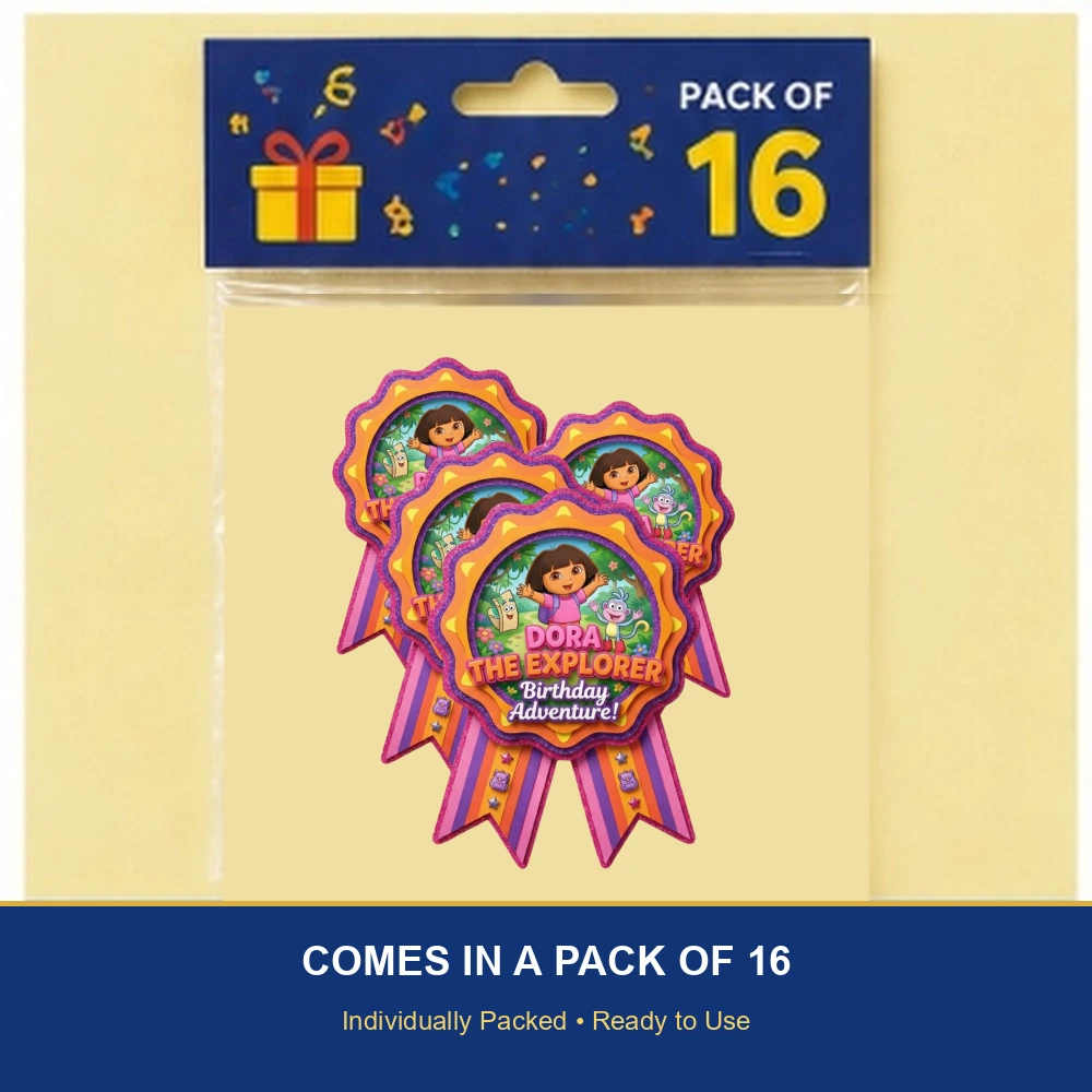 Dora The Explorer Theme Theme Badges Birthday Party Supplies (Pack of 16) - 300 GSM Premium Cardstock Paper (3.7 x 3 Inch) - Premium Handcrafted 300 GSM Theme Badges by Party Decor Mall India - View 6