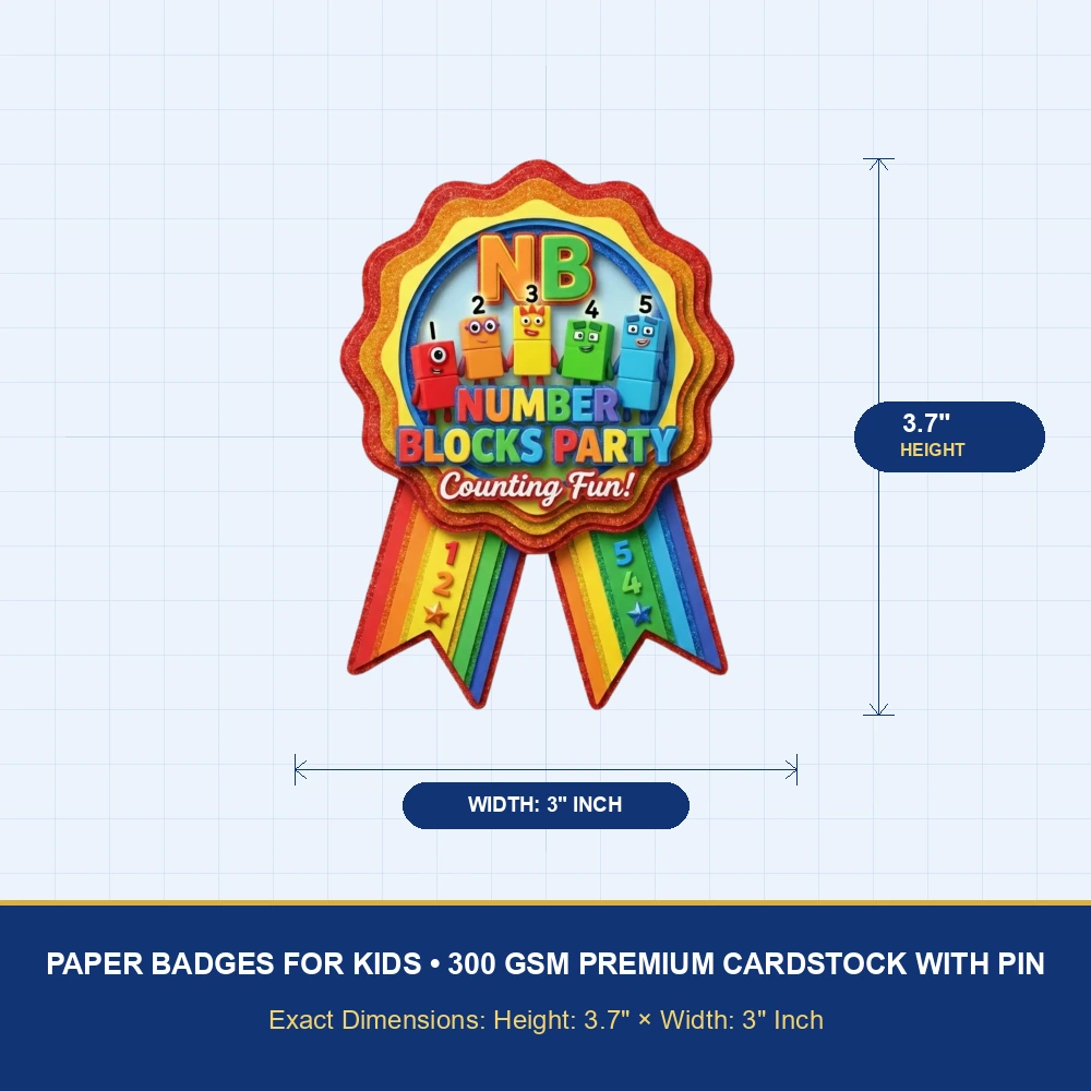 Numbers Theme Paper Badges For Kids Birthday Party Supplies (Pack Of 16) - 300 GSM Premium Cardstock with Pin (3.7 x 3 Inch) - Premium Handcrafted 300 GSM Theme Badges by Party Decor Mall India - View 4
