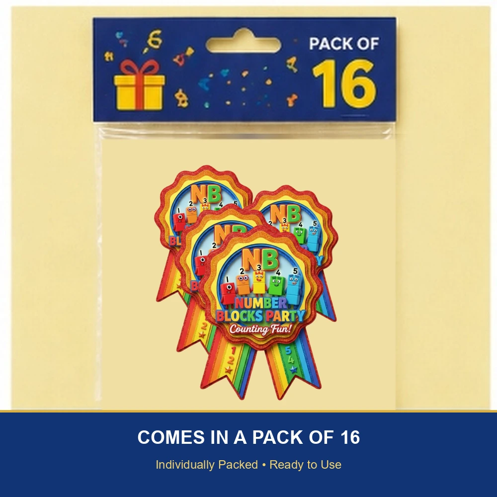 Numbers Theme Paper Badges For Kids Birthday Party Supplies (Pack Of 16) - 300 GSM Premium Cardstock with Pin (3.7 x 3 Inch) - Premium Handcrafted 300 GSM Theme Badges by Party Decor Mall India - View 6