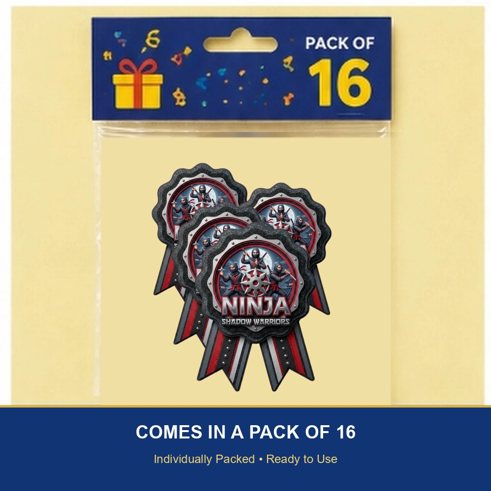 Ninja Theme Paper Badges For Kids Birthday Party Supplies (Pack Of 16) - 300 GSM Premium Cardstock with Pin (3.7 x 3 Inch) - Premium Handcrafted 300 GSM Theme Badges by Party Decor Mall India - View 6