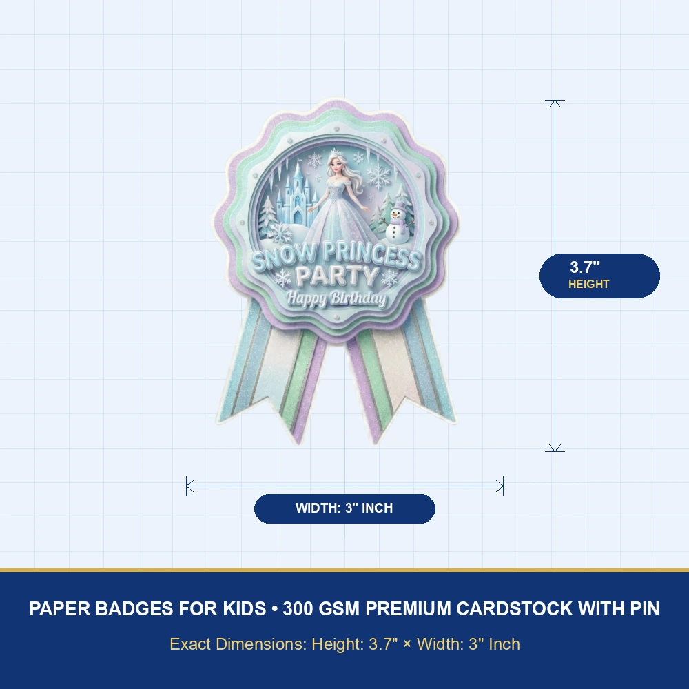 Frozen Theme Paper Badges For Kids Birthday Party Supplies (Pack Of 16) - 300 GSM Premium Cardstock with Pin (3.7 x 3 Inch) - Premium Handcrafted 300 GSM Theme Badges by Party Decor Mall India - View 4