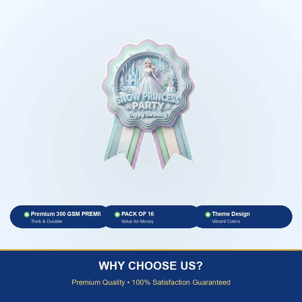 Frozen Theme Paper Badges For Kids Birthday Party Supplies (Pack Of 16) - 300 GSM Premium Cardstock with Pin (3.7 x 3 Inch) - Premium Handcrafted 300 GSM Theme Badges by Party Decor Mall India - View 7