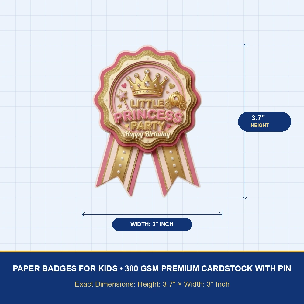 Little Princess Theme Paper Badges For Kids Birthday Party Supplies (Pack Of 16) - 300 GSM Premium Cardstock with Pin (3.7 x 3 Inch) - Premium Handcrafted 300 GSM Theme Badges by Party Decor Mall India - View 4