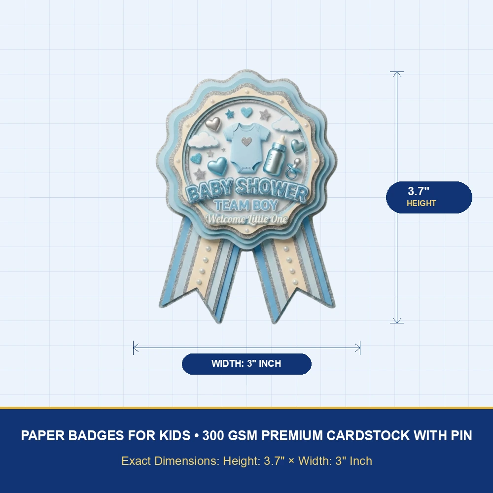 Baby Shower Theme Paper Badges For Kids Birthday Party Supplies (Pack Of 16) - 300 GSM Premium Cardstock with Pin (3.7 x 3 Inch) - Premium Handcrafted 300 GSM Theme Badges by Party Decor Mall India - View 4