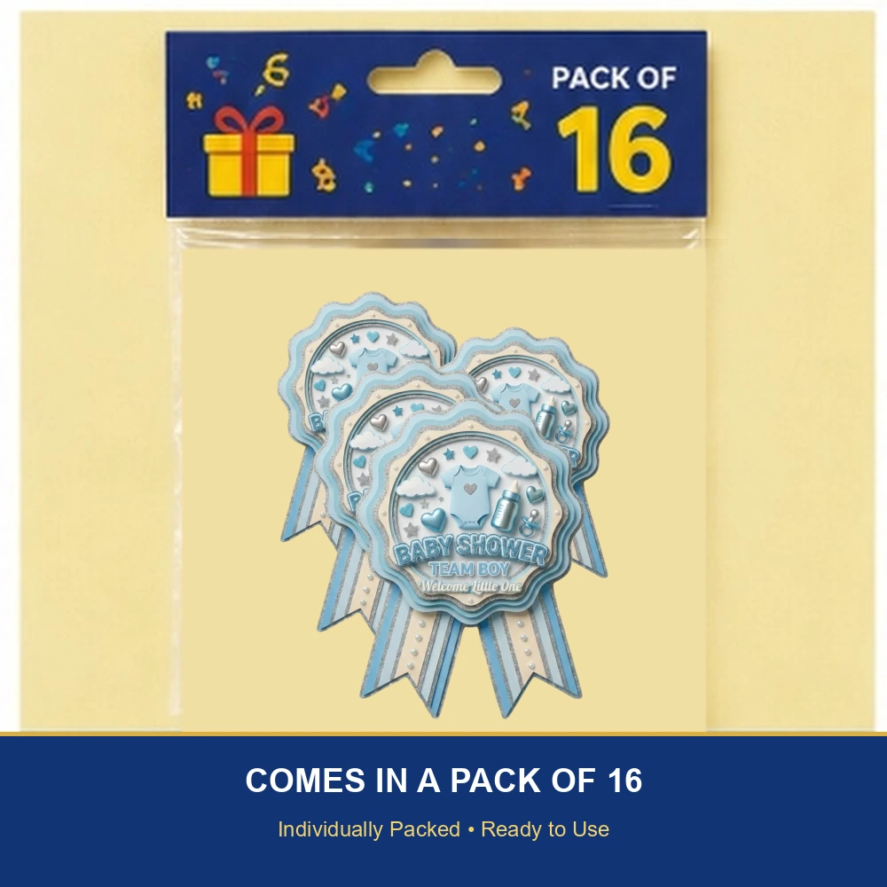 Baby Shower Theme Paper Badges For Kids Birthday Party Supplies (Pack Of 16) - 300 GSM Premium Cardstock with Pin (3.7 x 3 Inch) - Premium Handcrafted 300 GSM Theme Badges by Party Decor Mall India - View 6