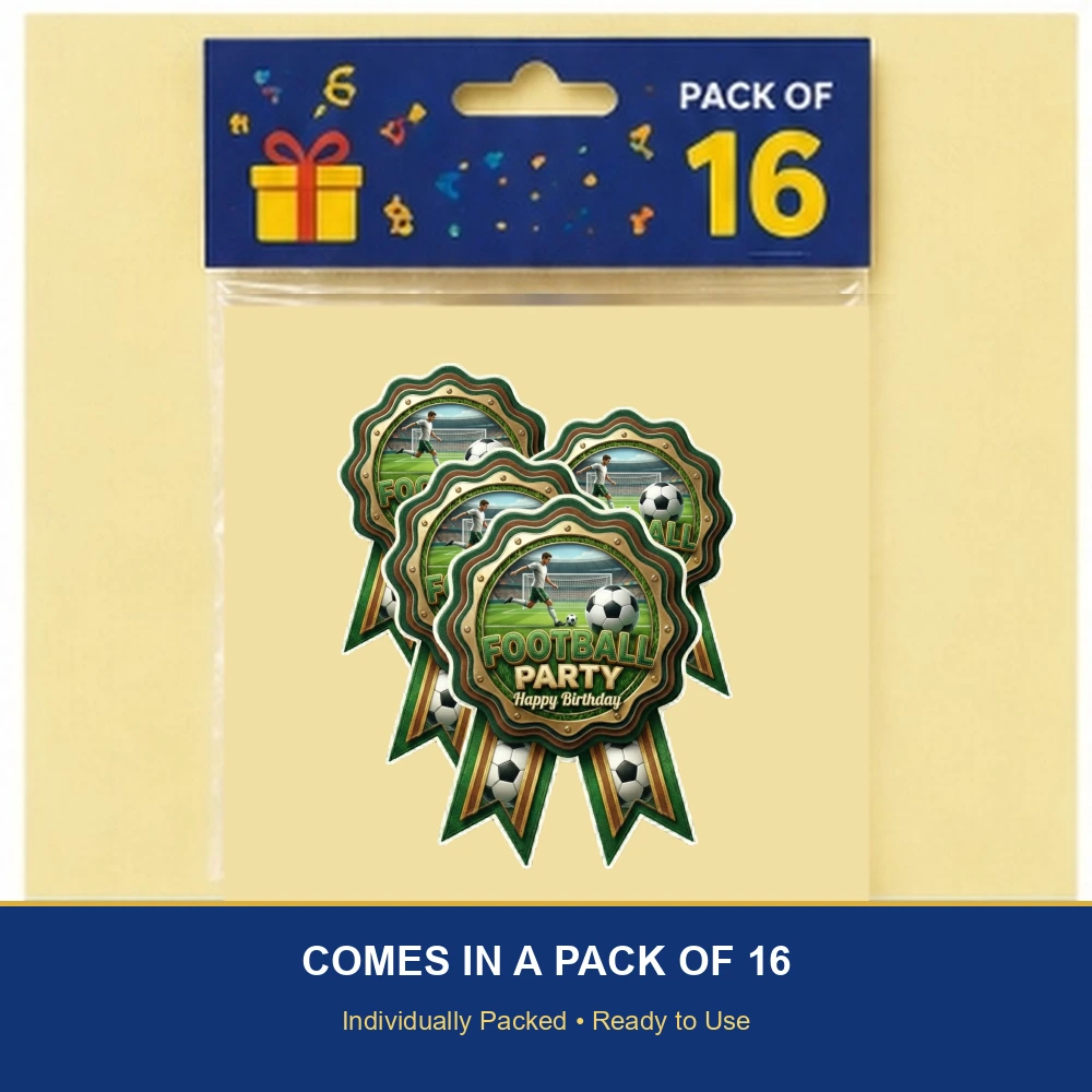 Football Theme Paper Badges For Kids Birthday Party Supplies (Pack Of 16) - 300 GSM Premium Cardstock with Pin (3.7 x 3 Inch) - Premium Handcrafted 300 GSM Theme Badges by Party Decor Mall India - View 6