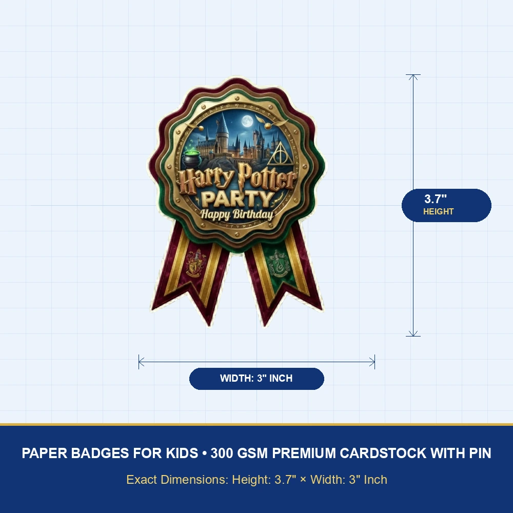 Harry Potter Theme Paper Badges For Kids Birthday Party Supplies (Pack Of 16) - 300 GSM Premium Cardstock with Pin (3.7 x 3 Inch) - Premium Handcrafted 300 GSM Theme Badges by Party Decor Mall India - View 4