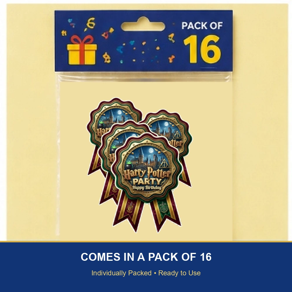 Harry Potter Theme Paper Badges For Kids Birthday Party Supplies (Pack Of 16) - 300 GSM Premium Cardstock with Pin (3.7 x 3 Inch) - Premium Handcrafted 300 GSM Theme Badges by Party Decor Mall India - View 6
