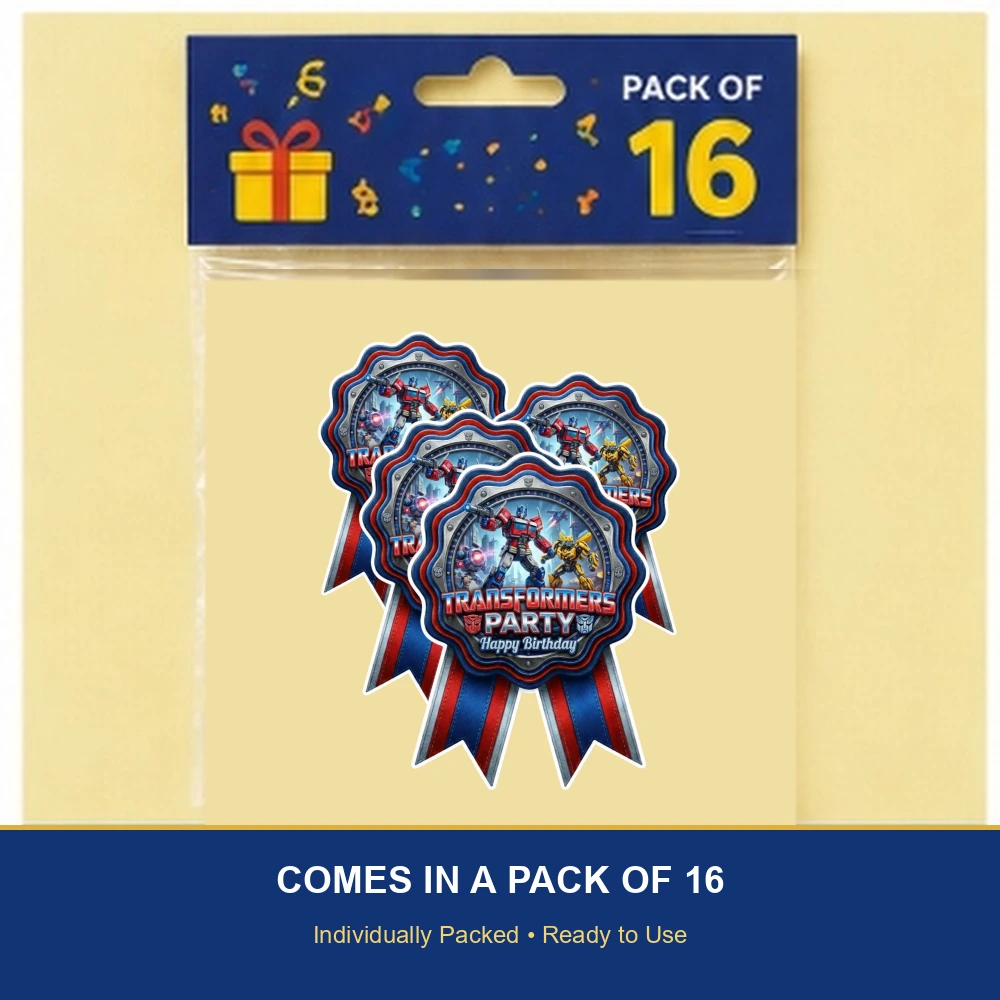 Transformers Theme Paper Badges For Kids Birthday Party Supplies (Pack Of 16) - 300 GSM Premium Cardstock with Pin (3.7 x 3 Inch) - Premium Handcrafted 300 GSM Theme Badges by Party Decor Mall India - View 6