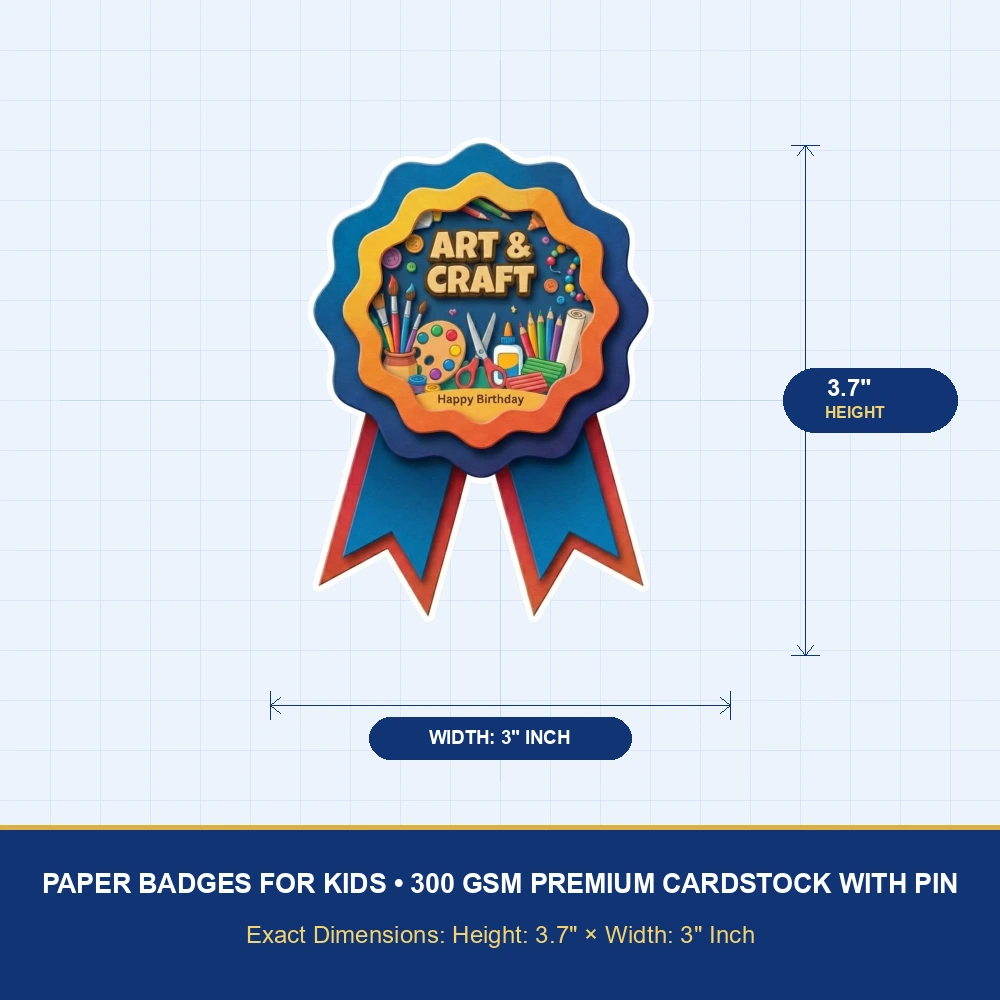 Art & Craft Theme Paper Badges For Kids Birthday Party Supplies (Pack Of 16) - 300 GSM Premium Cardstock with Pin (3.7 x 3 Inch) - Premium Handcrafted 300 GSM Theme Badges by Party Decor Mall India - View 4