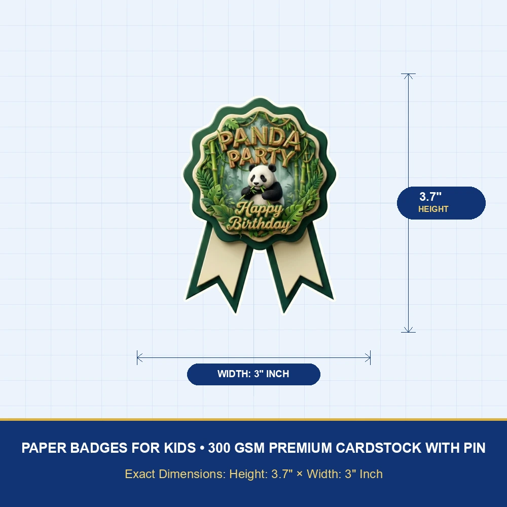 Panda Theme Paper Badges For Kids Birthday Party Supplies (Pack Of 16) - 300 GSM Premium Cardstock with Pin (3.7 x 3 Inch) - Premium Handcrafted 300 GSM Theme Badges by Party Decor Mall India - View 4