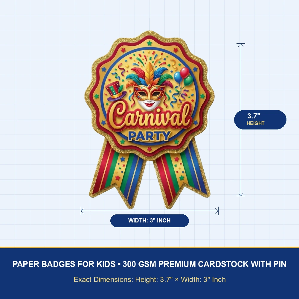 Carnival Theme Paper Badges For Kids Birthday Party Supplies (Pack Of 16) - 300 GSM Premium Cardstock with Pin (3.7 x 3 Inch) - Premium Handcrafted 300 GSM Theme Badges by Party Decor Mall India - View 4