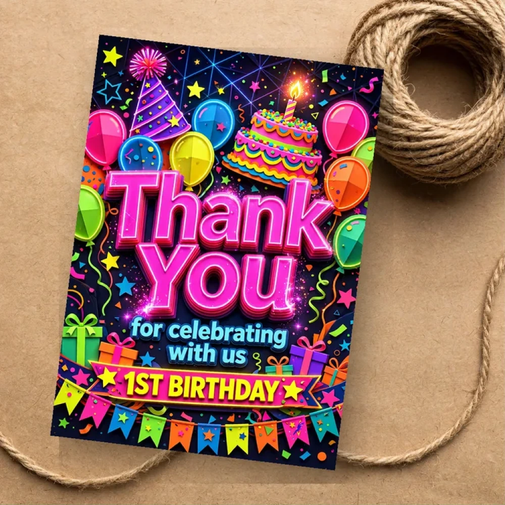 1st Birthday Theme Thank You Cards Birthday Party Supplies (PACK OF 30) - 300 GSM Matte Fine-Art Cardstock (2.5 x 3.5 Inch)