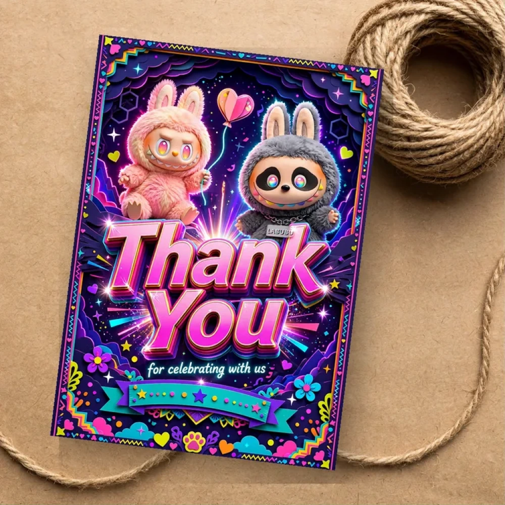 Labubu Theme Thank You Cards Birthday Party Supplies (PACK OF 30) - 280 GSM Matte Fine-Art Cardstock (2.5 x 3.5 Inch)