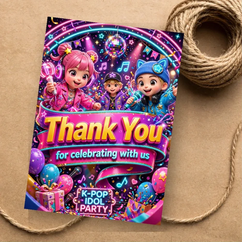 Kpop Idol Theme Thank You Cards Birthday Party Supplies (PACK OF 30) - 280 GSM Matte Fine-Art Cardstock (2.5 x 3.5 Inch)
