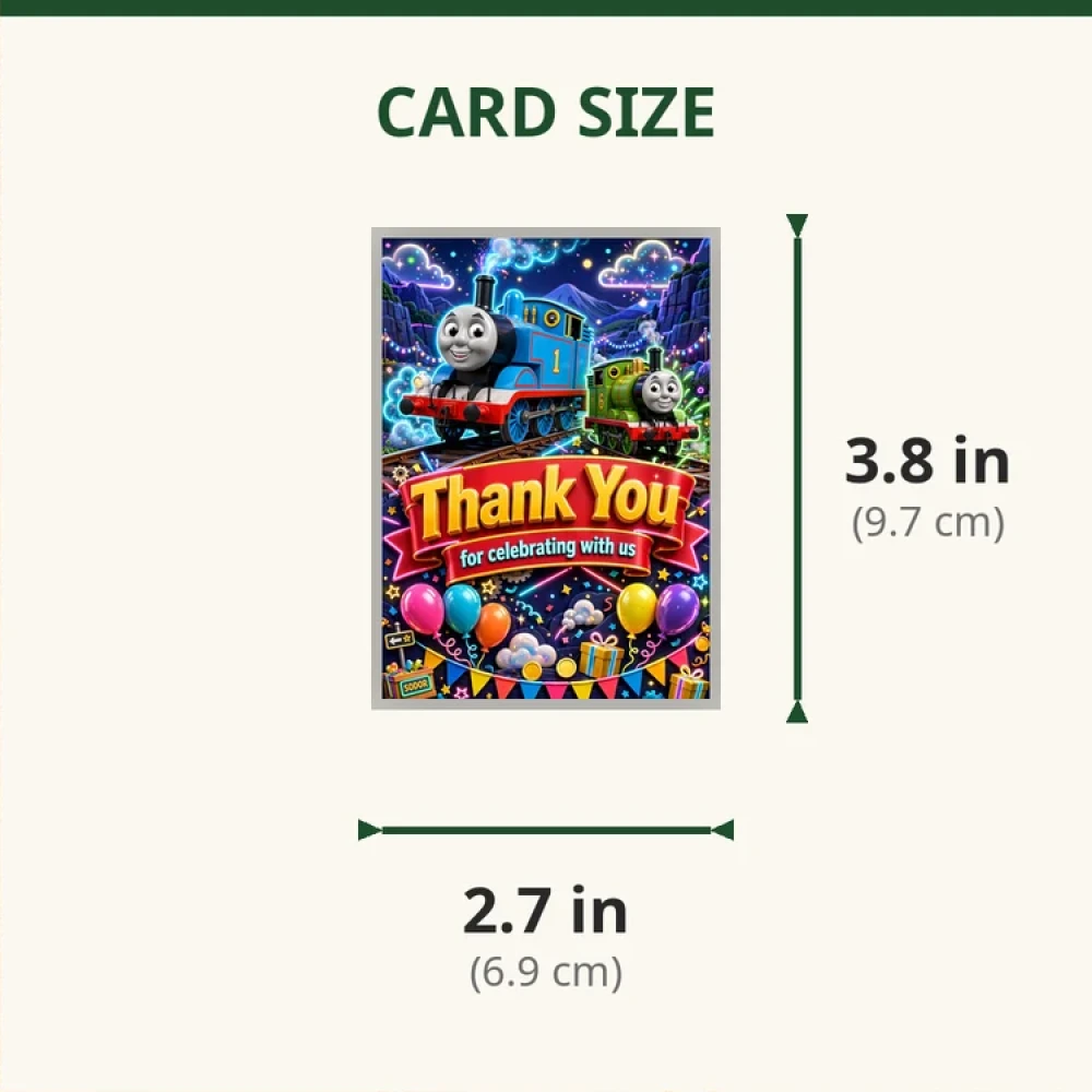Thomas The Tank Engine Theme Thank You Cards Birthday Party Supplies (PACK OF 30) - 280 GSM Matte Fine-Art Cardstock (2.5 x 3.5 Inch) - Premium Party Decor Supply by Party Decor Mall - View 2