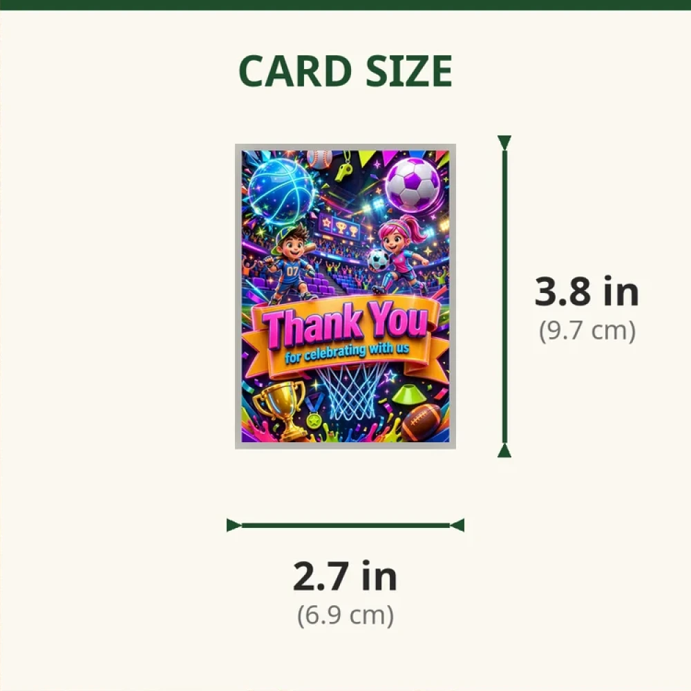 Sports Theme Thank You Cards Birthday Party Supplies (PACK OF 30) - 280 GSM Matte Fine-Art Cardstock (2.5 x 3.5 Inch) - Premium Party Decor Supply by Party Decor Mall - View 2
